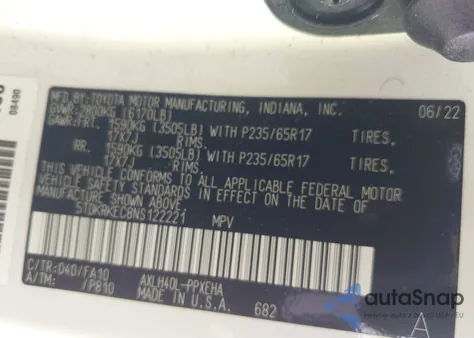 2022 Toyota Sienna Le из США, поврежденный, VIN 5TDKRKEC8NS122221